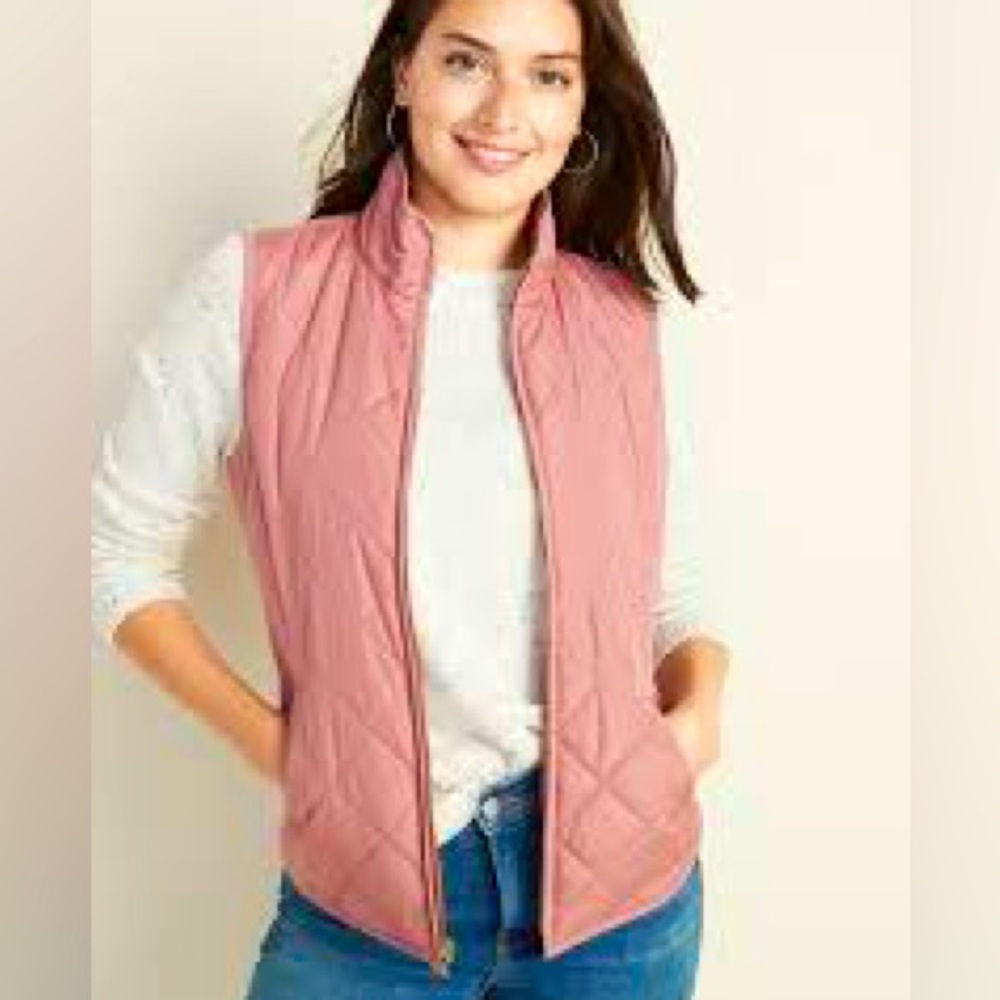 Old Navy Lightweight Diamond-Quilted Zip-Front Vest for Women - Light Pink